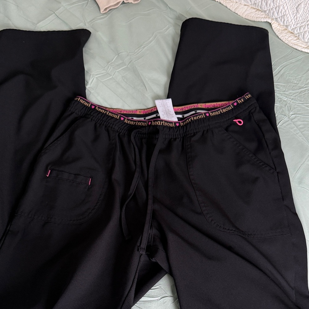 HeartSoul Black Scrub Pants with Pink Trim